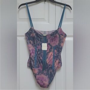 Free People Night Rhythm Printed Bodysuit/Turquoise